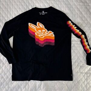Psycho Bunny Long Sleeve Tee Mens 2XLT Black Excellent 3D Graphic Pima Cotton